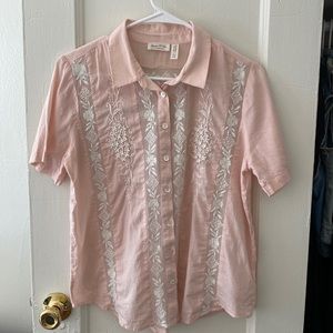 Anthropologie Lace Button Down - Light pink